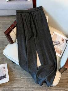 Plus Size Casual Patchwork Color Block 2 In 1 Sweatshirt & Pants Set, Autumn - Grey - View 2