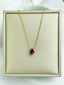 1pc Customized Birthday Birthstone Necklace, Cubic Zirconia Teardrop & Heart/Square Gemstone Personalized Birthday Gift, Gift For Mom, Gift For Best Friend