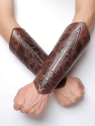 2pcs/1 Pair PU Leather Wrist Cuffs, Viking Leather Arm Bracers, Medieval Armor Wrist Guards, Leather Arm Bands, Halloween Cosplay Props
