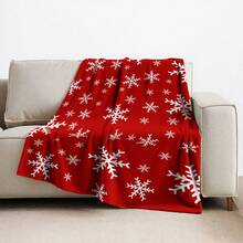 1pc Christmas Theme Super Soft Fleece Blanket, Red Snowflake Print Flannel Blanket, Soft Texture, Warm Function, Practical Throw Blanket For Bedroom, Living Room, Christmas Decor, Office Nap, Camping - Red - View 7