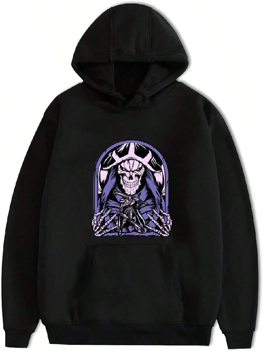 Anime Overlord Hoodie Momonga Pullover Albedo Long Sleeve Hoodie Ainz Ooal Gown Sweatshirt With Kangaroos Pocket(1) - Black - View 1