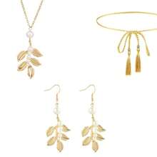 5-Piece Greek Goddess Costume And Accessory Set, Including A Golden Laurel Leaf Headpiece, Tassel Waist Chain, Leaf-Shaped Necklace, Hollowed-Out Golden Leaf Earrings And Armbands. An Elegant Gift For Myth Lovers, Suitable For Female Party Brides' Weddings, Halloween Medusa Role-Playing, Bride Photo Shoots, And Bohemian-Style Weddings - Multicolor - View 12