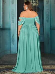 QOQ 大码伴娘礼服，夏季高端女士正式礼服，浪漫婚礼，正式场合，婚礼宾客纯色雪纺长裙 - 薄荷綠 - 查看 2