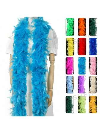 1 件 2 码长人造羽毛 Chandelle 围巾，天然蓬松围巾，活力茶会狂欢生日派对婚礼装饰照相亭服装道具舞蹈装扮 DIY 工艺品