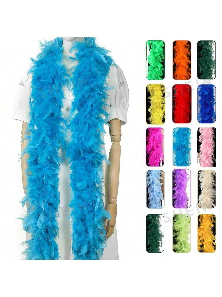1 件 2 码长人造羽毛 Chandelle 围巾，天然蓬松围巾，活力茶会狂欢生日派对婚礼装饰照相亭服装道具舞蹈装扮 DIY 工艺品 - 48G - 查看 1