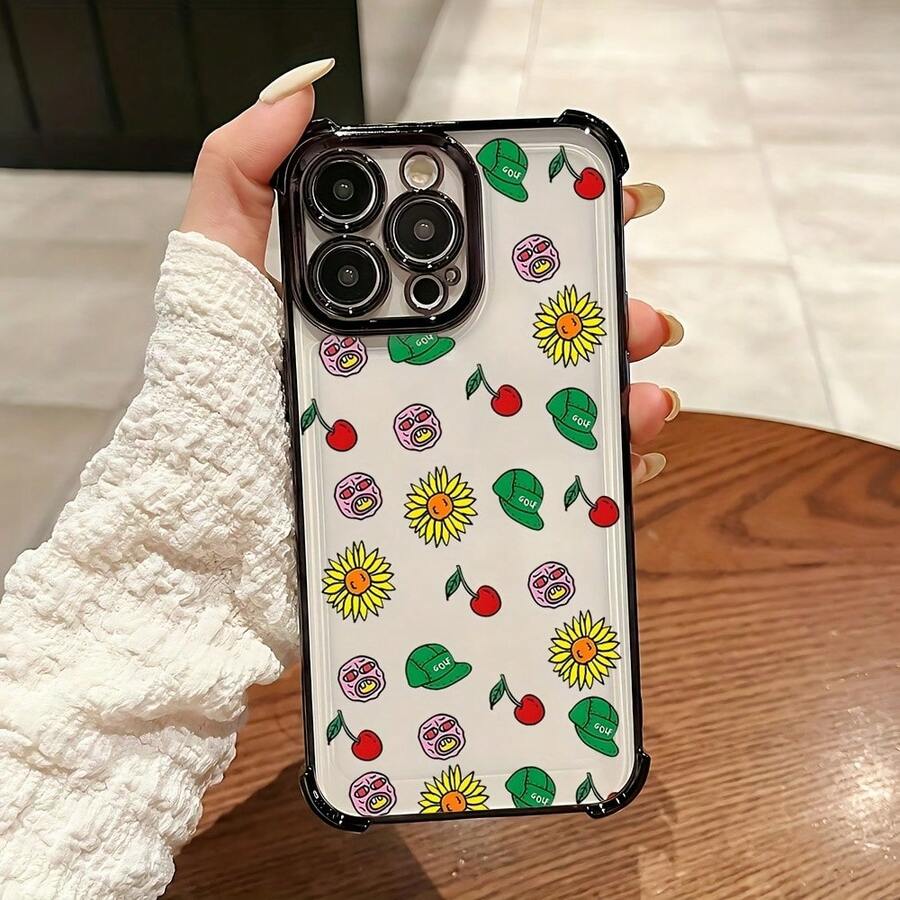 Funda de Teléfono Diseño Floral Divertido para 17 16, 15, 14, 13, 12, 11 Pro, X, XR, XS, 8, 8 Plus - Cubierta Trasera Transparente Suave con Protección Antigolpes - Colores mixtos - Ver 1