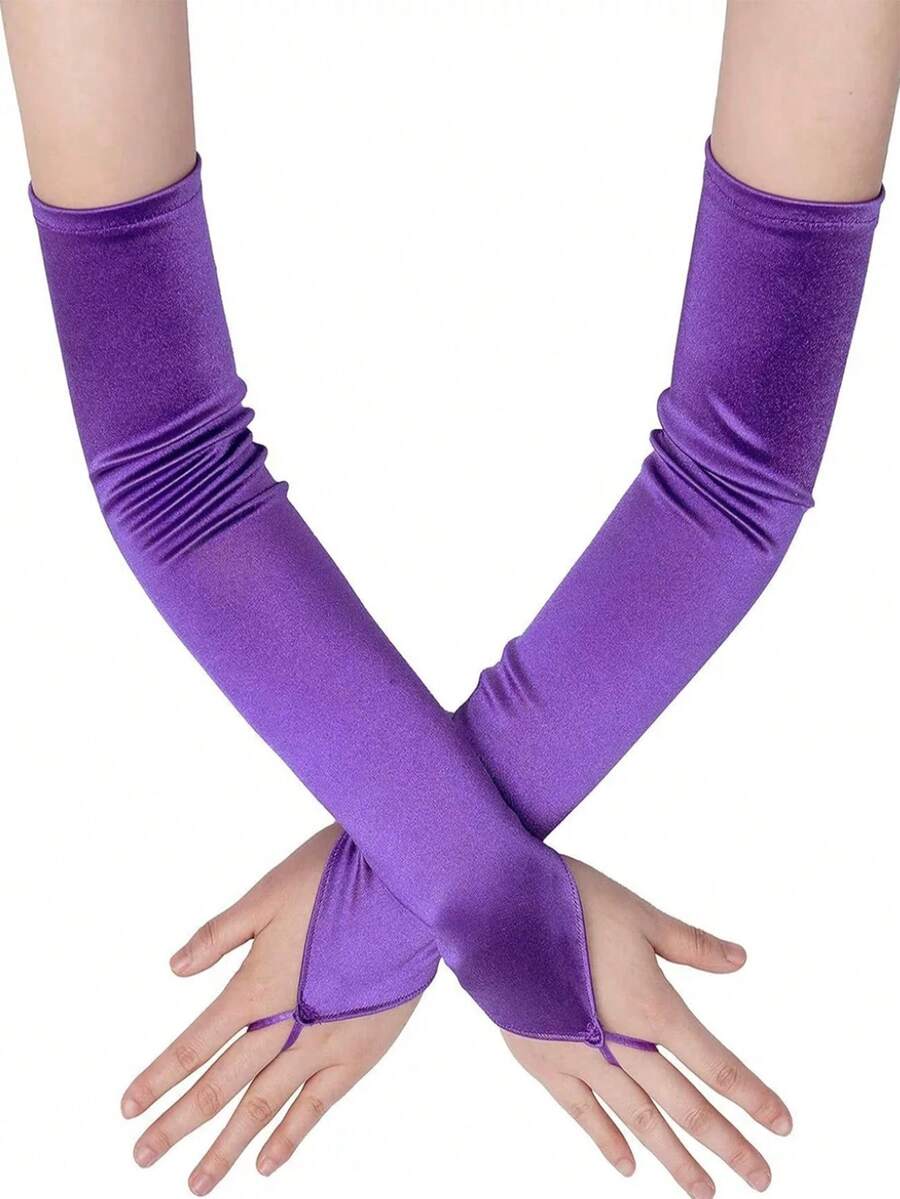 女士缎面露指手套一双，适合歌剧、正式场合、婚礼等夏季穿着。 - 手套 - 查看 1