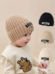 1pc Children's BOSTON 1630 Embroidered Knit Beanie Hat, Cute & Adorable Warm Earflap Woolen Cap, Unisex Toddler Casual Wear, Autumn/Winter - 1PC - View 1