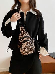Túi đeo ngực/túi đựng điện thoại mini bằng nylon in họa tiết da báo - Nhiều màu - Xem 1