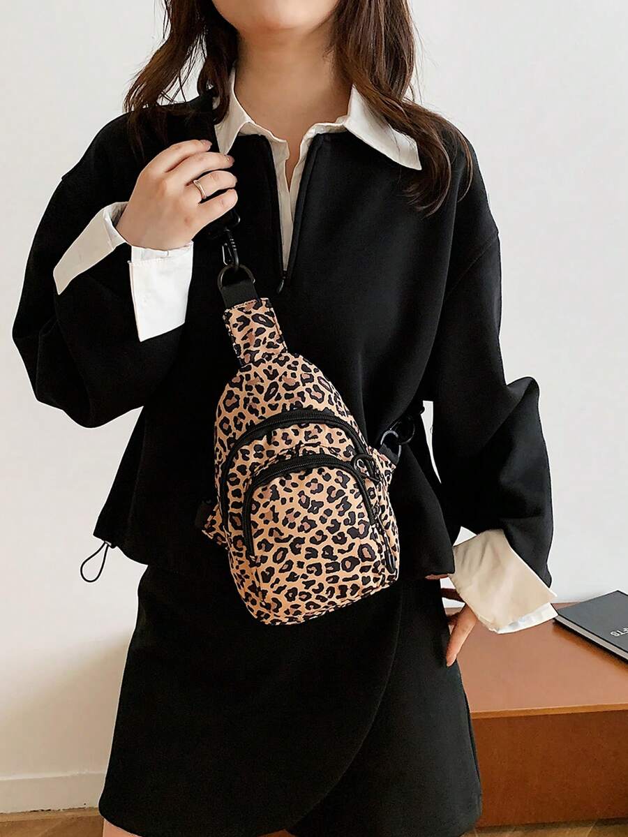 Túi đeo ngực/túi đựng điện thoại mini bằng nylon in họa tiết da báo - Nhiều màu - Xem 1