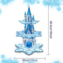1件装雪花冬季卡通城堡造型蛋糕桌浪漫生日派对三层蛋糕桌甜点架甜点托盘 - 彩色 - 查看 3
