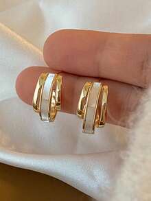 2pcs/4pcs Micro-Inlaid C-Shaped Earrings Niche Design High-End Light Luxury Elegant Earrings - Multicolor - View 16