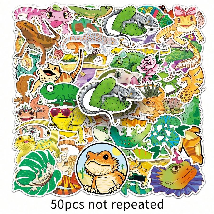 1 Pack Of 50 Lizard Animal Cartoon Luggage Stickers Personality  Graffiti Laptop Car Decoration Halloween School Season Label Process Stickers