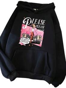 Men'S "Please Please Please" Graphic Hoodie - Cozy Polyester Pullover With Drawstring, Long Sleeves, And Front Pocket, Casual Casual Attire For Fall/Winter, Casual Wear Hoodie | Playful Graphic Hoodie | Drawstring Hoodie, Sweater Hoodie,Fall Hoodies,Men's Fall Clothes,Street Wear,Halloween,Mens Hoodies,Y2k Clothes,Jesus Hoodie,Thanksgiving Day,Nightmare Before Christmas,Christmas - Black - View 1