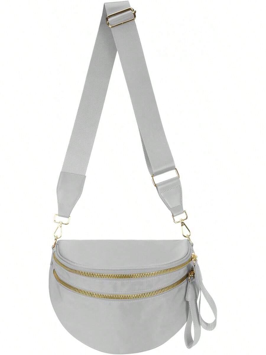 Pure Colour Crossbody Bag Bum Bag For Women,Spacious Purse Fanny Packs Belt Bag,Oversized Bum Bag (Colour Bum Bag-Light Grey) - 彩色腰包-粉紅色 - 查看 1