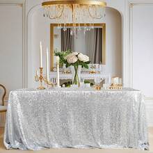 Sequin Tablecloth 48x95 Inches Rectangle, Glitter Table Cover Sparkly Classy Elegant Tablecloth For Christmas, Halloween, Weddings, Birthday Parties, Valentine's Day, Candy Buffets, Exhibitions, Graduation Ceremonies, Table Decor, Home Decor - Solid Color - View 6