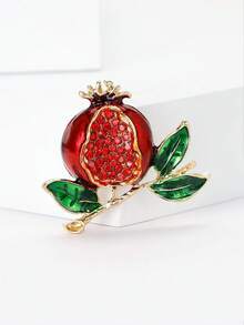 Rhinestone Decor Pomegranate Design Brooch - Red - View 7
