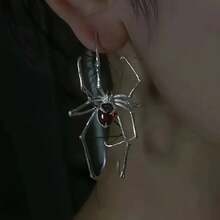 Spider-Shaped Earrings With Silvery , Simulated Spider Legs Design Featuring Synthetic Synthetic Zirconia In The Middle - Dark Style Full Ear Hoop For, Creative Minimalist Punk Fashion Statement Piece, For Teenager - Đỏ - Xem 3