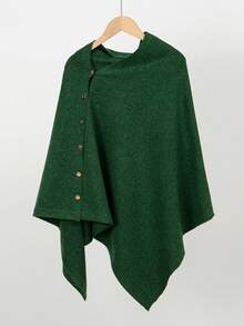 女士纯色斗篷一件装，时尚百搭宽松斜扣装饰披肩斗篷外套，春秋季连衣裙穿着。 - 彩色 - 查看 8