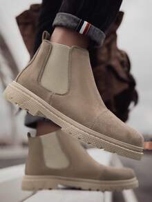 Men's Boots, Round Toe Lace-Up Thick Sole Low Heel PU Shoes, Fashion British Style Work Boots, Casual Men's Boots Suitable For Students, Middle-Aged, Outdoor, Hiking, Travel, Fashionable, Versatile Western Boots - Khaki - View 7