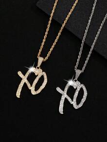 Simple And Delicate Xo Cubic Zirconia Inlaid Iron Chain Necklace, For Both Men And Women