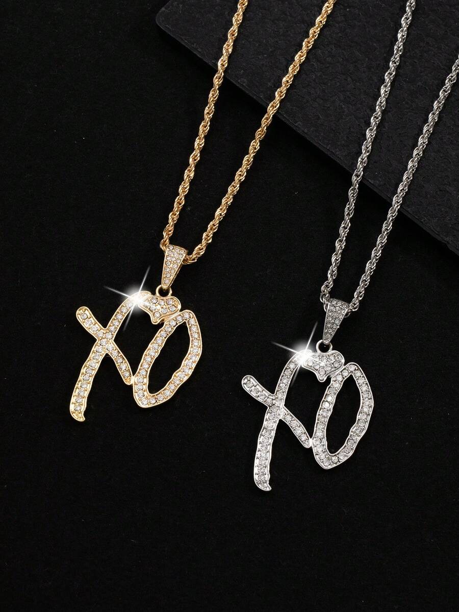 Simple And Delicate Xo Cubic Zirconia Inlaid Iron Chain Necklace, For Both Men And Women