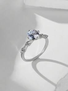 礼盒套装简约优雅方晶锆石戒指，铜镀白金仿钻戒指适合女性订婚、结婚、节日礼物 - 銀色2 - 查看 11