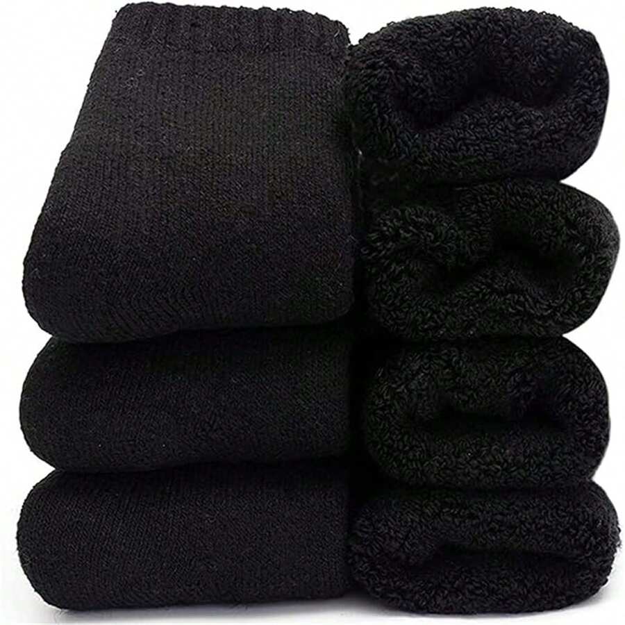 5 Pairs Men's Warm Socks, Thermal Lined Winter Snow Socks, Thickened Fleece Anti-Odor, Soft Warm Wool Blend Thermal Boot Socks For Outdoor Work, Leisure, Gift For Husband, Father, Boyfriend. Thick Winter Outdoor Warm Socks, Soft And Thick Warm Classic Hiking Boots