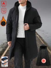 男士户外休闲运动时尚大口袋加长加厚抓绒外套防风衣，带帽加长加厚抓绒外套，适合作为礼物送给男友、丈夫、父亲，秋冬季黑色 - 黑色 - 查看 6