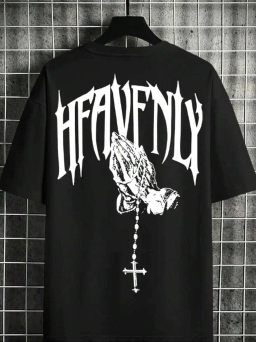 Unisex Camiseta casual de manga corta y cuello redondo para hombre con estampado de letra, ideal para el verano y el Halloween and Día de los Muertos - Negro 0704PT2 - Ver 1