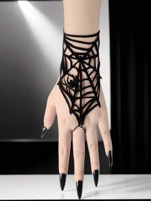 Halloween Gothic Spider Web Hand Harness With Ring - Punk Black Lace Hand Jewelry For Women Cosplay Costume Accessory - Black - View 1