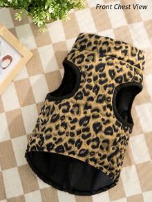 1pc Khaki Leopard Print & Spotted Gourd Pattern Cotton Dog Coat With Back Zipper, Washable Pet Jacket Suitable For Large, Medium And Small Dogs, For Indoor Or Outdoor Wear