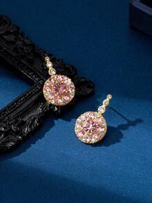 1 pereche de cercei rotunzi cu disc, în stil oriental, roz piersică radiantă, ambianță unică, design nou pentru Ziua Îndrăgostiților