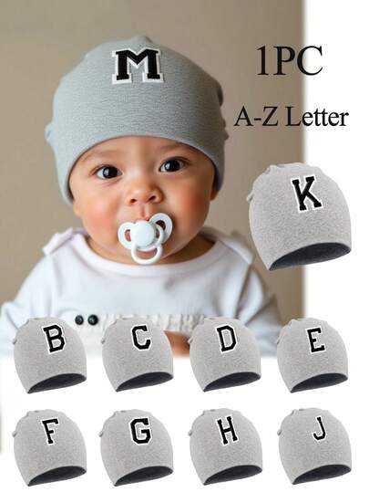 1 buc Căciulă tricotată cu imprimeu de litere pentru sugari, Căciulă de spital pentru nou-născuți, Potrivită pentru băieți și fete, Căldură zilnică și Descărcare