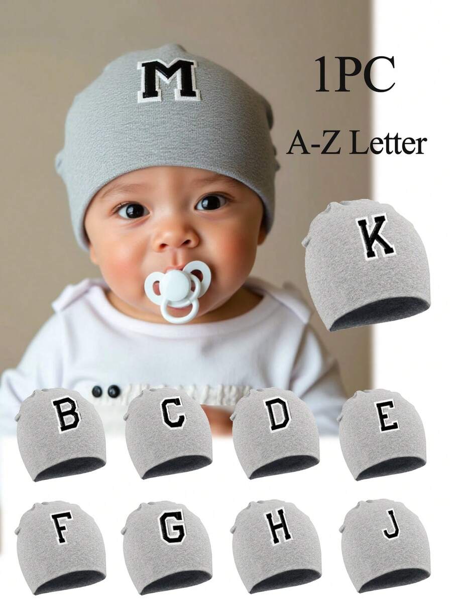 1pc Infant Letter Print Knit Hat, Newborn Hospital Hat, Suitable For Baby Boys And Girls Daily Warmth And Discharge - Grey - View 1