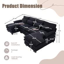 U Shaped Cloud Couch, 110" Chenille Comfy 4 Seat Sectional Couches For Living Room, Modular Sofa Sleeper With Double Chaise & Memory Foam For Apartment - 黑色 - 查看 7