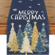 Chemin de table de Noël noir/vert/bleu/rose - Motif "Merry Christmas" Arbre de Noël en polyester lavable et réutilisable, convient pour la table des fêtes, la décoration de la maison, les célébrations saisonnières