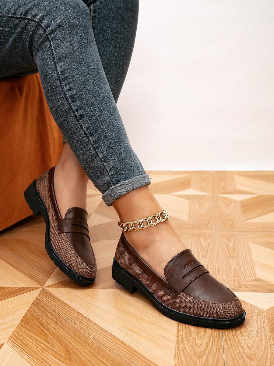 Women's Retro Color Block Round Toe Flat Loafers, Outdoor Casual Shoes For Spring & Autumn - Multicolor - View 1