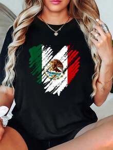 Camiseta de la Ciudad de México con la bandera mexicana y el corazón - Negro - Ver 1