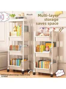 3/4/5-Tier Wheeled Multi-Purpose Cart, Compact And Practical Space-Saving 5-Tier Organizer, Modular Removable Storage Rack, Rolling Plastic Storage Cart With Wheels, Multifunctional Kitchen And Office Use, Floor-Mounted Wheeled Stand, Rolling Storage Rack, Freestanding Simple Home Multi-Tier Organizer, Narrow Bookshelf, - Multicolor - View 7