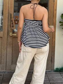 Women Y2k Tube Top Button Sleeveless Backless Strapless Bandeau Cute Aesthetic Summer Going Out Club Party Tank Tops - 黑與白 - 查看 7