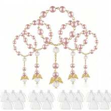 30 de bucăți/set rozariu pentru botez, mărgele acrilice, mini rozarii cu înger pentru prima împărtășanie, cadouri pentru botez (auriu roz)