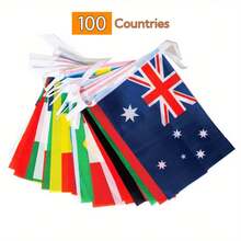 1set 32/50/100 Countries String Flags, International Hanging Bunting Pennant Banner, Decoration For Grand Opening, Sports Bar, Party Events, Holiday Supplies, Garden Decor