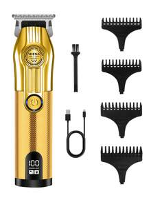 HIENA 4 件套理发套装，2 件金色专业无线理发机 - 网状剃须刀，360 度无死角鼻毛清洁器，带 LED 显示屏，USB 快速充电，多种配件，适用于沙龙、家庭和送礼 - 金色 - 查看 13