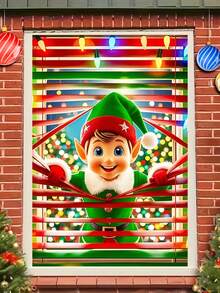 1pc Christmas Window Decoration, Reindeer Santa Snowman Pattern Background Cloth, Indoor/Outdoor Decor, Suitable For Christmas Theme Party Hanging Decor, No Power Needed, Winter Home Decor, Christmas Decoration, Not Sticker - Multicolor - View 9