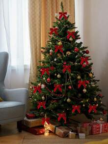 20pcs-Red Small Velvet Christmas Bow For Christmas Tree, Garland, Gift Wrap, Crafts, Wedding, Party, Twisted Rope Bow For Gift Bags, Baking Bags, Home Decor - Twisted Rope Bow