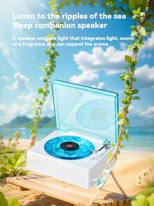 3-In-1 Blue Ocean White Noise Bluetooth Speaker, Record-Shaped Diffuser Creative Atmosphere Light, High-Quality Audio, Starry Sky Projector Lamp, Retro Wireless Mini Computer Speaker - The Perfect Gift For Family, Friends, Boys And Girls