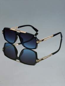 1pc Retro Classic Double Bridge Aviator Frame Fashion Fashion Glasses, Unisex Minimalist Versatile Punk Party Hippie Boho Style - Multicolor - View 4