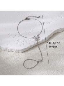 Elegant 5-Petal Flower Bracelet, Shiny Cubic Zirconia Embedded Fashion Jewelry Bracelet For Women (No Box)