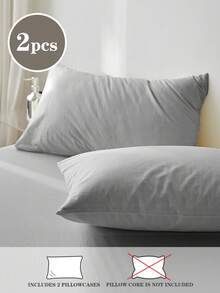 2pcs,Light Grey,Solid Color Japanese Simple Solid Color, Super Soft, Breathable, Four Seasons, Simple Fashion, Leisure And Daily Life, Boys' Dormitory For Four Seasons, Pillowcase, Excluding Pillow Core, Bedding, Hotel, Household Items, Japanese SizeTwinFullQueenKing.